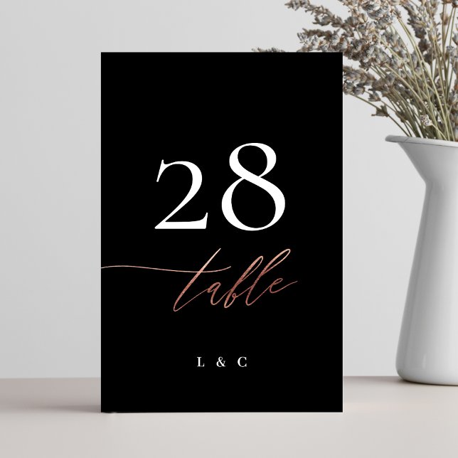 Numéro De Table Tuxedo Black Rose Gold Calligraphie Mariage modern (Créateur téléchargé)