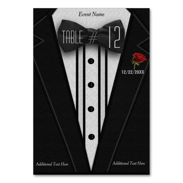 Numéro de table | Tuxedo noir et Rose rouge (Par défaut)