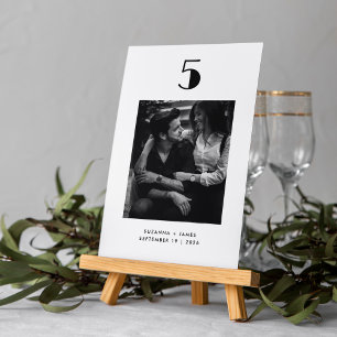 Numéro De Table Typographie minimaliste Mariage photo noir blanc