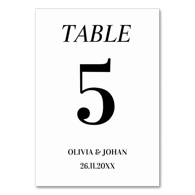 Numéro De Table Typographie simple et élégante Mariage moderne (Par défaut)