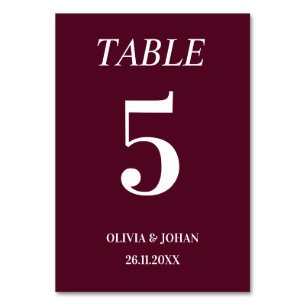 Numéro De Table Typographie tout simplement élégante Bourgogne Mar