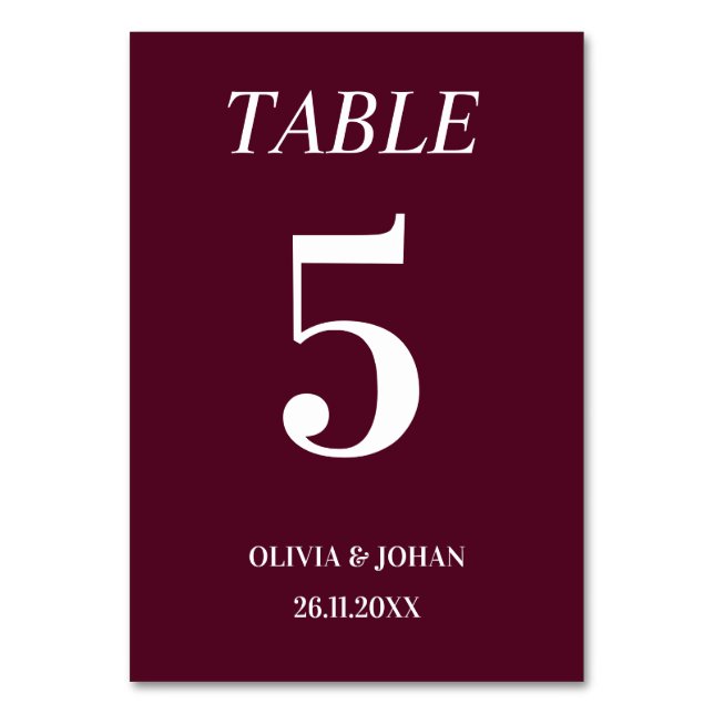 Numéro De Table Typographie tout simplement élégante Bourgogne Mar (Par défaut)