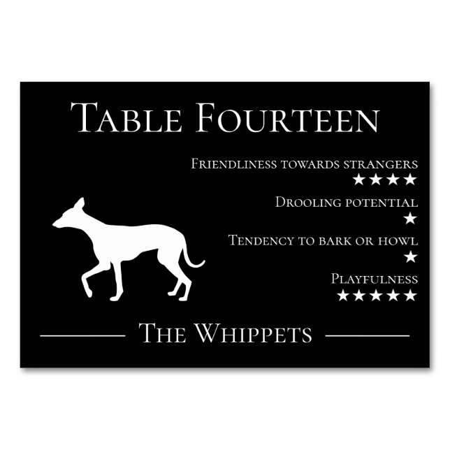 Numéro De Table Unique drôle chien race invité Whippet équipe (Devant)