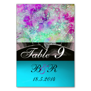 Numéro De Table VAGUES ABSTRAITES bleu, violet rose Mariage Monogr