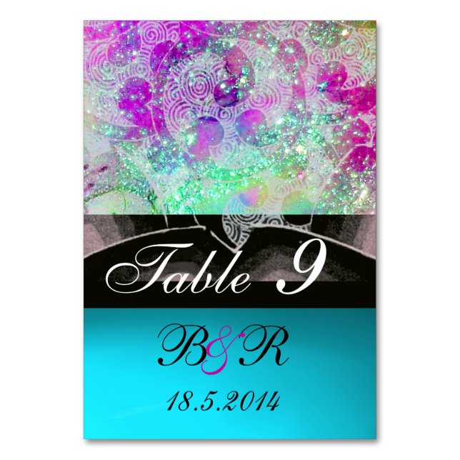 Numéro De Table VAGUES ABSTRAITES bleu, violet rose Mariage Monogr (Dos)