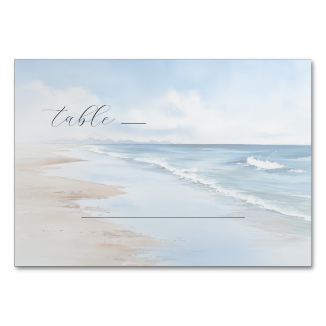 Numéro De Table Vagues de plage à l'aquarelle bleu tranquille (Devant)