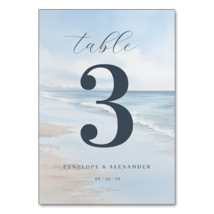 Numéro De Table Vagues tranquilles de la plage bleue