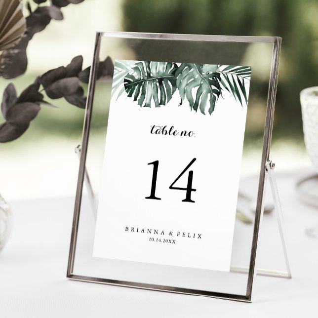 Numéro De Table Végétation tropicale Blanc Floral Mariage (Créateur téléchargé)