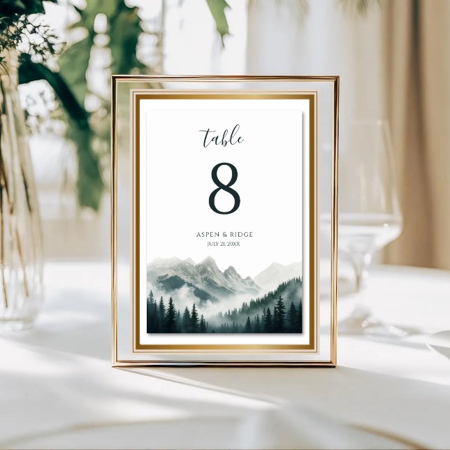 Numéro De Table Verdant Peaks Watercolor Mountain Table Number (Créateur téléchargé)
