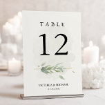 Numéro De Table Verdure Aquarelle Foliage Moderne Élégant Moderne<br><div class="desc">Numéro de table mariage moderne,  propre et sophistiqué avec illustration feuille de feuillage aquarelle verte.</div>