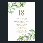 Numéro De Table Verdure et Fleurs blanches Mariage d'or Siège<br><div class="desc">Ajoutez un bel accent botanique à votre paysage de table avec la carte de numéros de table de verdure personnalisable. Il présente des illustrations aquarelles de fleurs blanches et de verdure. Personnalisez cette carte verte en ajoutant vos propres détails. Ces numéros de table verdoyants sont parfaits pour tout événement.</div>