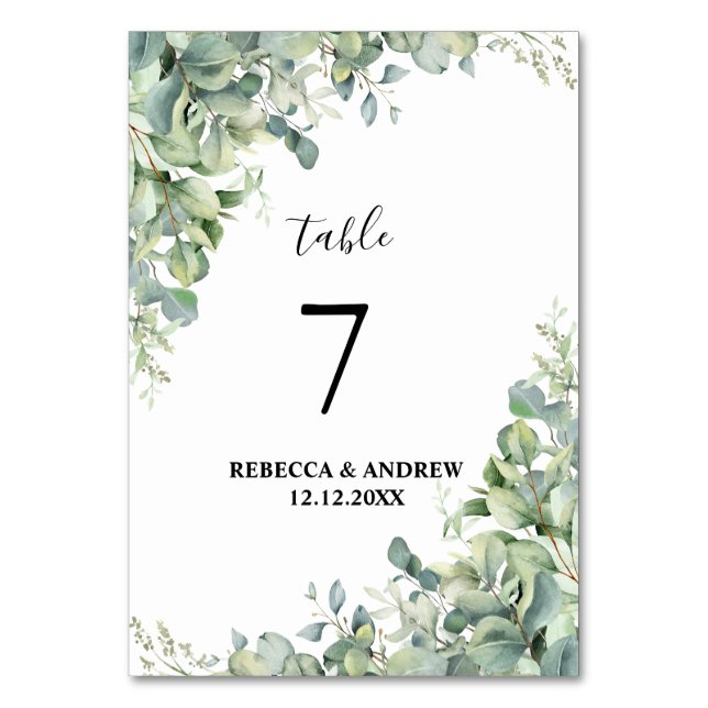 Numéro De Table Verdure Eucalyptus (Dos)