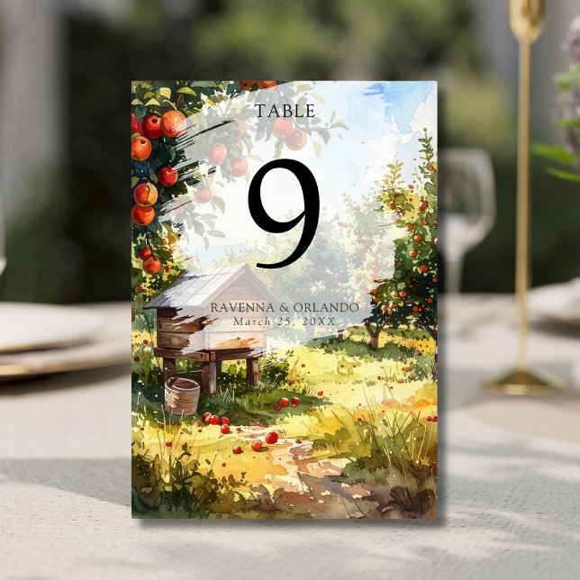 Numéro De Table Verger de Pommiers Automne Mariage Aquarelle (Créateur téléchargé)