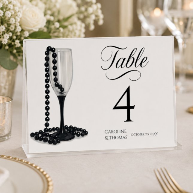 Numéro De Table Verre à Champagne Mariage Perle Noir & Blanc (Créateur téléchargé)