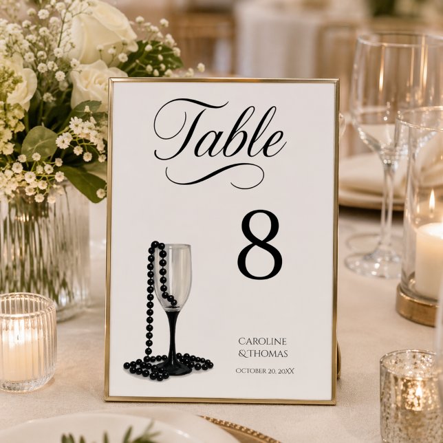 Numéro De Table Verre à Champagne Pearl Black & White Mariage (Créateur téléchargé)