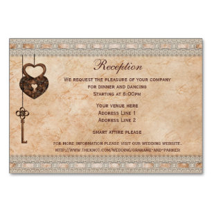 Numéro De Table Verrouillage du coeur vintage et réception de clé