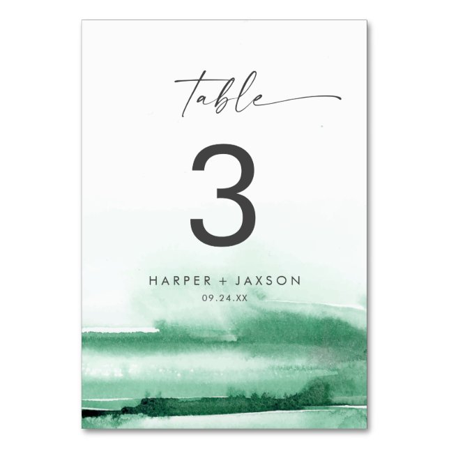 Numéro de table vert aquarelle moderne |  (Par défaut)