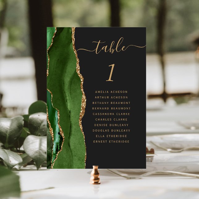 Numéro De Table Vert Chasseur Or Agate Sombre Mariage (Créateur téléchargé)