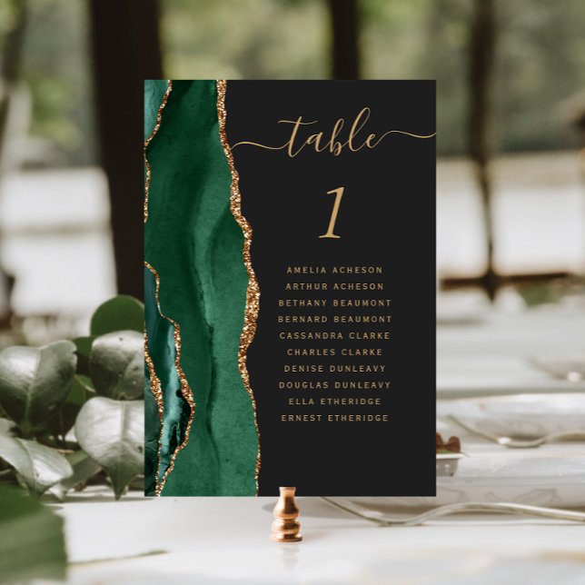 Numéro De Table Vert émeraude Agate dorée Mariage sombre (Créateur téléchargé)