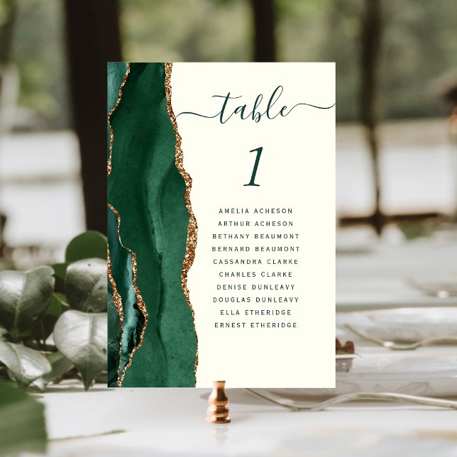 Numéro De Table Vert émeraude or agate ivoire mariage (Créateur téléchargé)