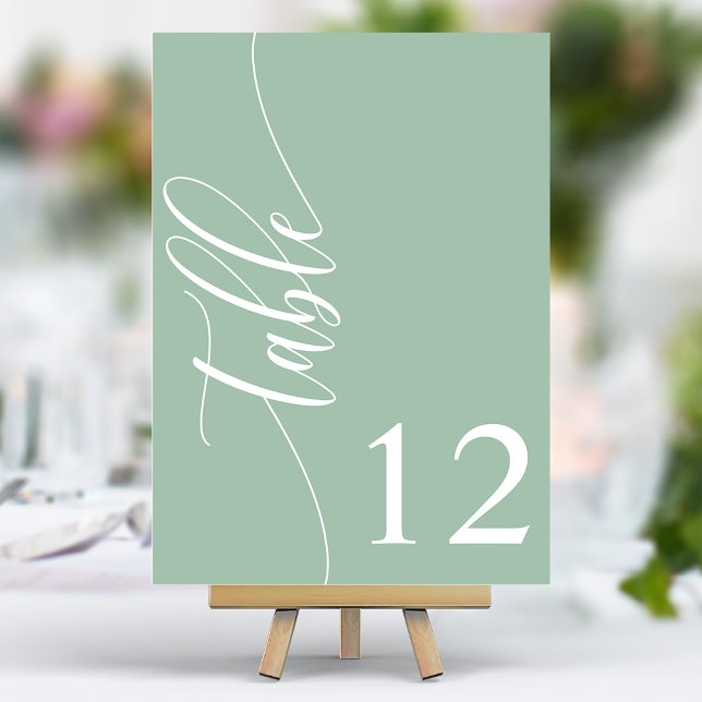 Numéro De Table Vert Menthe Poussiéreux Calligraphie Moderne Maria (Créateur téléchargé)