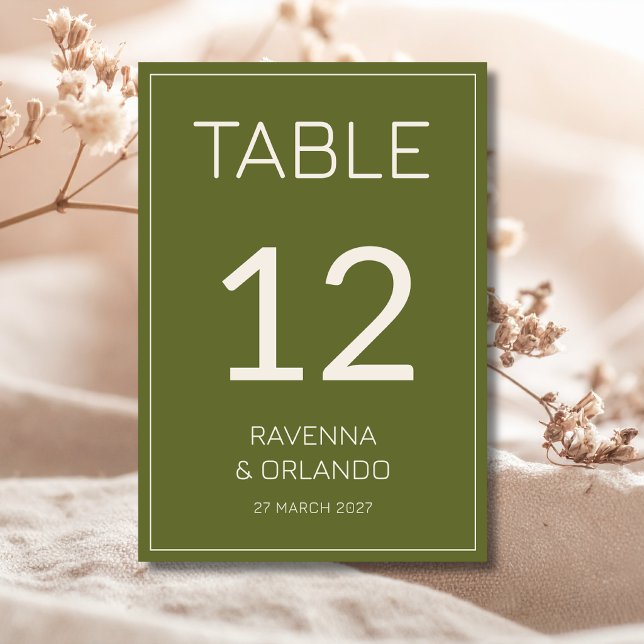 Numéro De Table Vert olive crème Ancien Argent Mariage Formel (Créateur téléchargé)