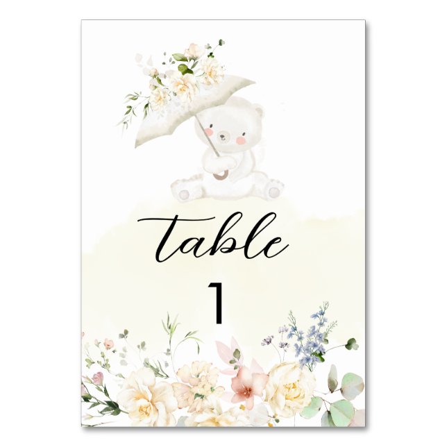 Numéro De Table Vert Ours Jaune Neutre Baby shower Floral (Par défaut)