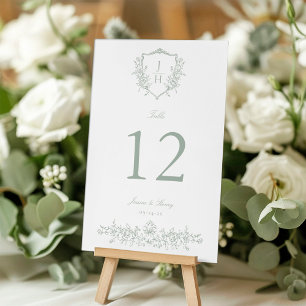 Numéro De Table Vert sage Élégant Régence Floral Crête Mariage