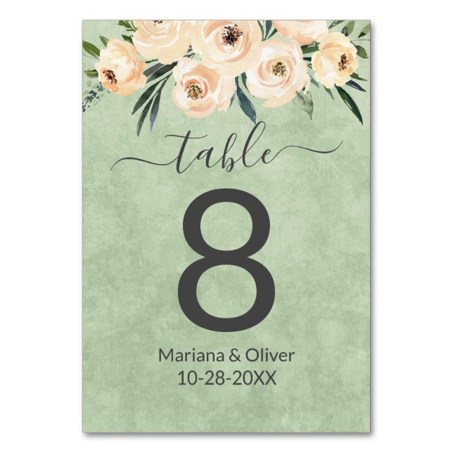 Numéro de table vert sauge blush beige floral (Par défaut)