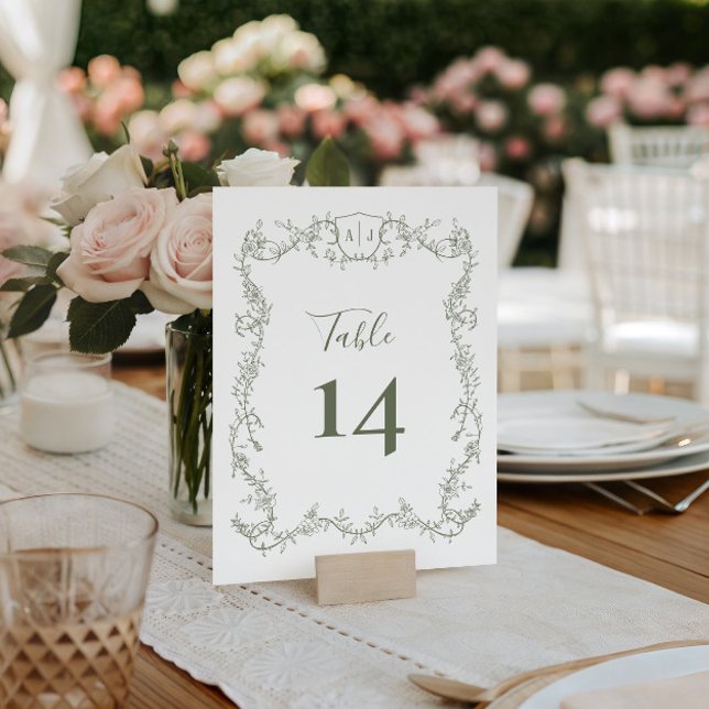 Numéro De Table Vert sauge botanique mariage ronce de rose vagabon (Créateur téléchargé)