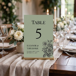 Numéro De Table Vert sauge floral romantique vintage