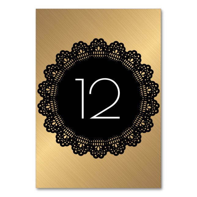 Numéro de table verticale Gold Black Lace Folk (Dos)