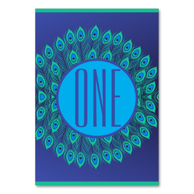 NUMÉRO DE TABLE VIBRANT BLEU & TURQUOISE PEACOCK FEACOCK MOTIF (Par défaut)