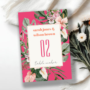 Numéro De Table Vibrant Magenta Blush Boho Tropical Floral Mariage
