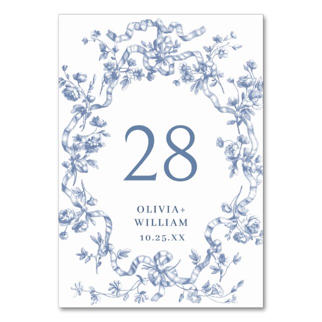 Numéro De Table Victorien Ornate Grace Floral Dusty Mariage bleu (Par défaut)