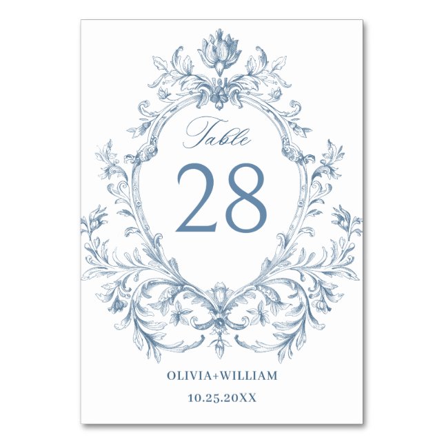Numéro De Table Victorien Ornate Grace Floral Dusty Mariage bleu (Par défaut)