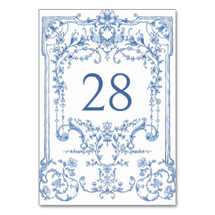 Numéro De Table Victorien Ornate Grace Floral Dusty Mariage bleu