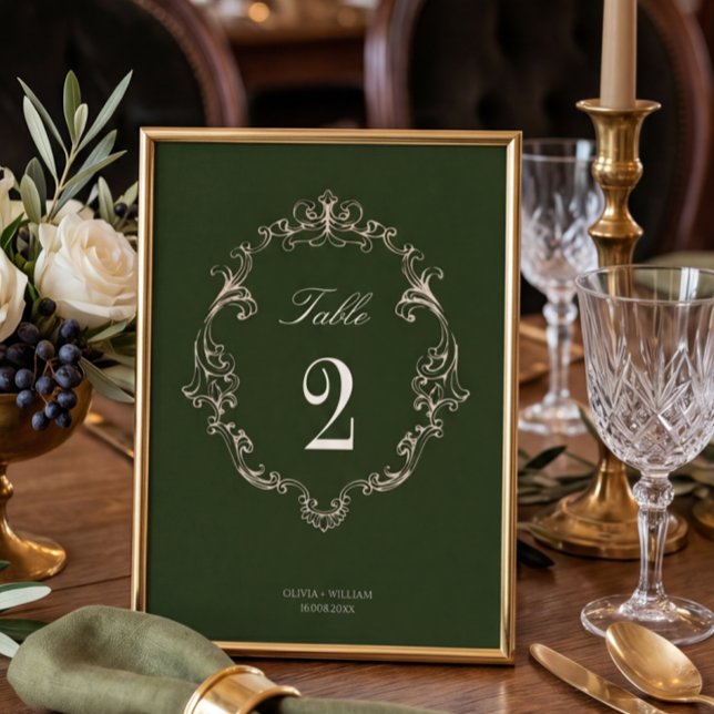 Numéro De Table Vieux Argent Olive Vert Élégant Monogramme Mariage (Créateur téléchargé)