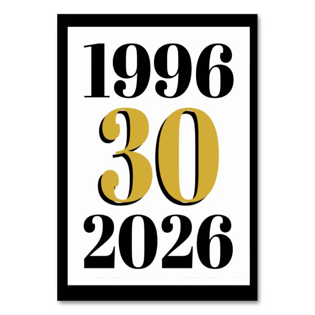 Numéro De Table Vintage 1996 Milestone 30th Birthday   (Par défaut)