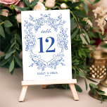 Numéro De Table Vintage bleu Floral Mariage<br><div class="desc">Cette belle carte de numéro de table mariage présente un cadre orné dessiné à la main et une typographie d'inspiration vintage dans l'ombre parfaite du bleu. L'aspect est intemporel et élégant,  comme un livre de contes classique ! Voir la collection pour plus d'éléments... </div>