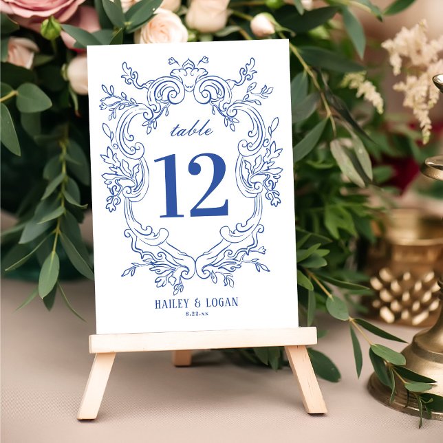 Numéro De Table Vintage bleu Floral Mariage (Créateur téléchargé)