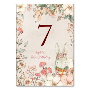 Numéro De Table Vintage Bunny Floral 1er anniversaire fille