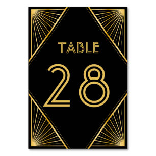 Numéro De Table Vintage Elegant Art Déco Black Gold Mariage