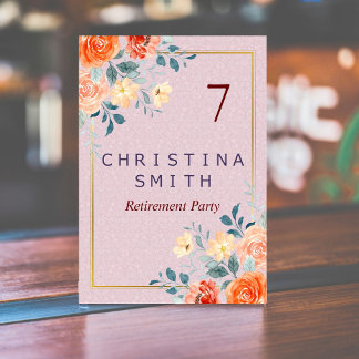 Numéro De Table Vintage Elégant Floral Aquarelle Parti de retraite
