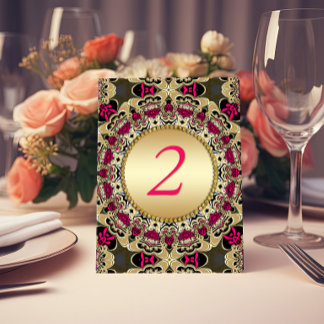 Numéro De Table Vintage Gitane Bohème Rose Chaud Or Orné Dentelle
