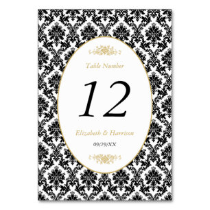 Numéro De Table Vintage Gold Black & White Mariage damassé