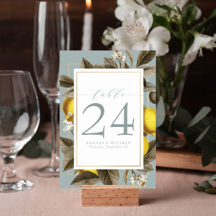 Numéro De Table Vintage Lemon Mariage botanique Dusty Blue