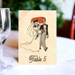 Numéro De Table Vintage Retro Bride Groom Old Comic Rustic Mariage