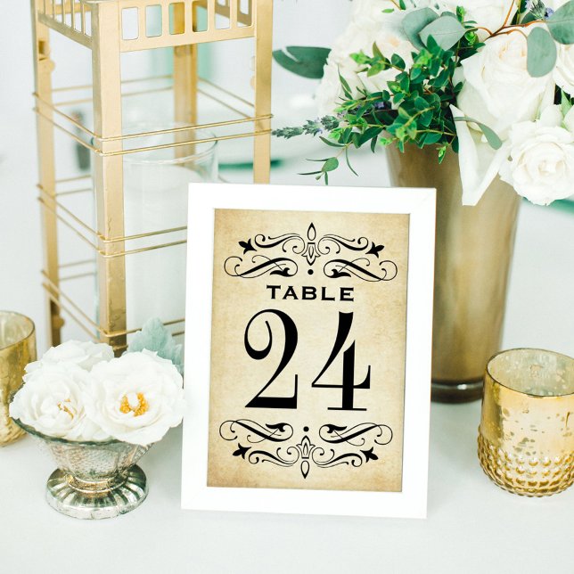 Numéro De Table Vintage Rustic Black Flourish Mariage (Créateur téléchargé)