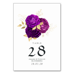 Numéro De Table Vintage violet et or Mariage Floral